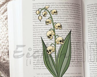 Marque-page : tête de mort lys, cadeau de lecture gothique, accessoire pour amoureux des livres
