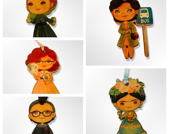 Customizable Ornament Set - Strong Women Feminist Wooden