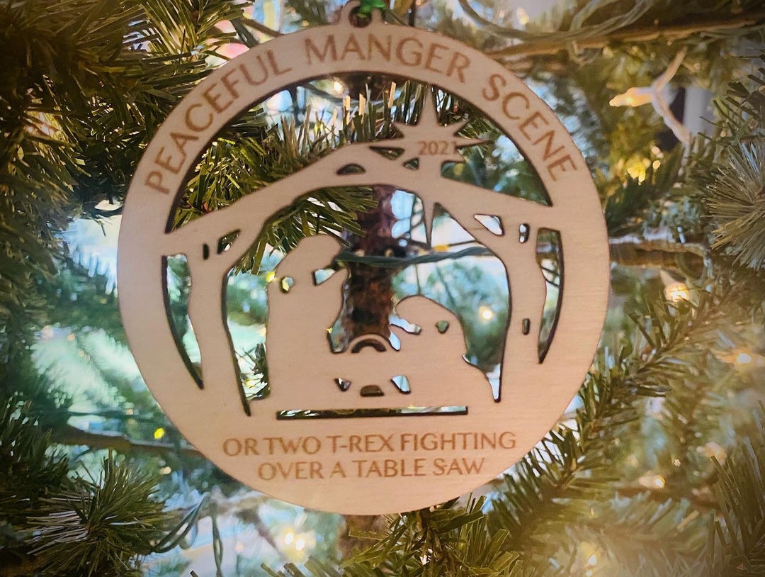 Peaceful Manger or Trex Ornament Funny Dinosaurs Etsy