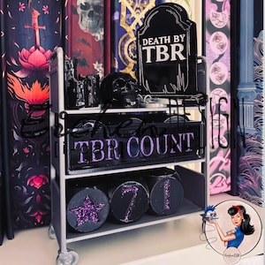 Reading Tracker Miniature Library Cart, Book Shelf Sitter Dark Romance True Crime