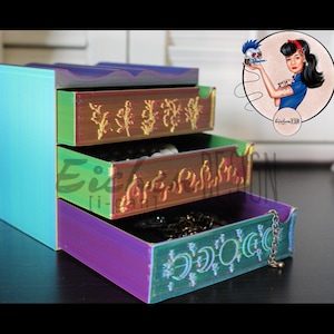 Jewelry Bookmark Holder Mini Dresser Set - ACOTAR Inspired 3d Print Iridescent Flowers Fire Night Court Stars Shelf Decor Feyre Rhysand