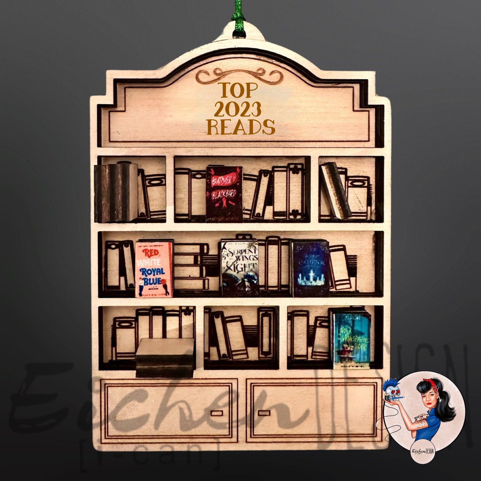 CUSTOMIZABLE Top Reads Library Bookshelf Keepsake Ornament