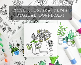 Plant and Flower Themed Mini Coloring Pages DIGITAL DOWNLOAD