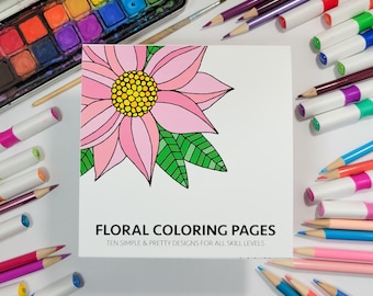 Floral Coloring Book: 5x5 Cardstock, Unique Flower Designs