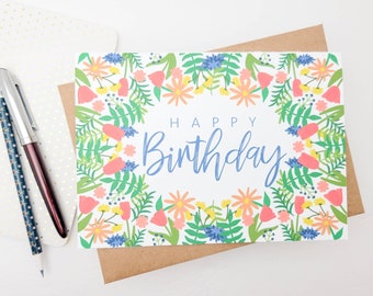 Bright and Colorful Floral Happy Birthday Greeting Card