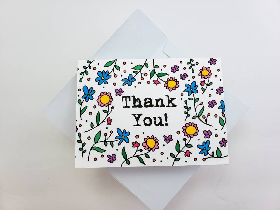 Pretty Thank You Card Set Floral Thank You Card Pack Etsy