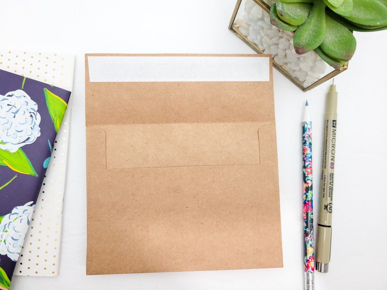 May include: A brown paper envelope with a white adhesive strip on the top flap. The envelope has a flap on the side for inserting a letter.