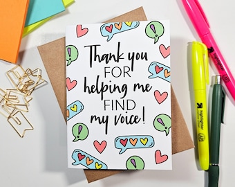 Speech Language Pathologist Thank You Card: Find My Voice