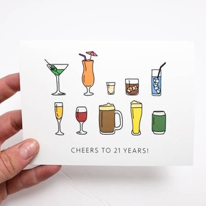 Cheers to 21 Years Birthday Card - Happy 21st Birthday Greeting Card