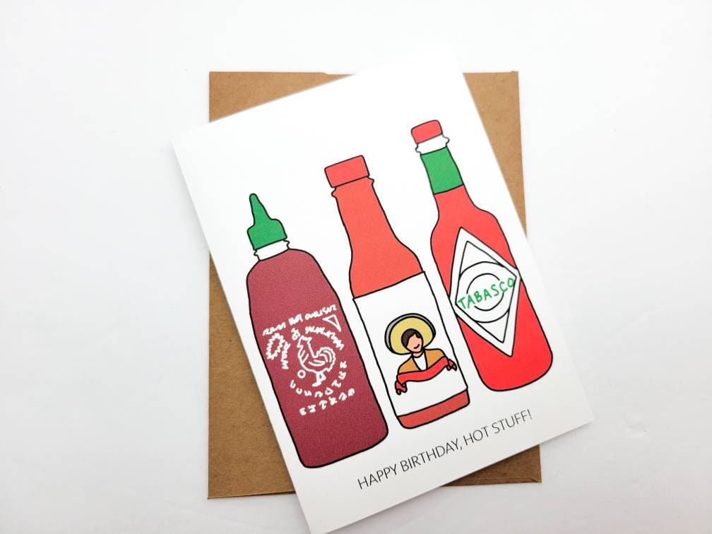 Hot Sauce Happy Birthday Card Funny Hot Sauce Card Funny Etsy