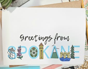 Greetinga from Spokane Washington Greeting Card; unique Spokane gift