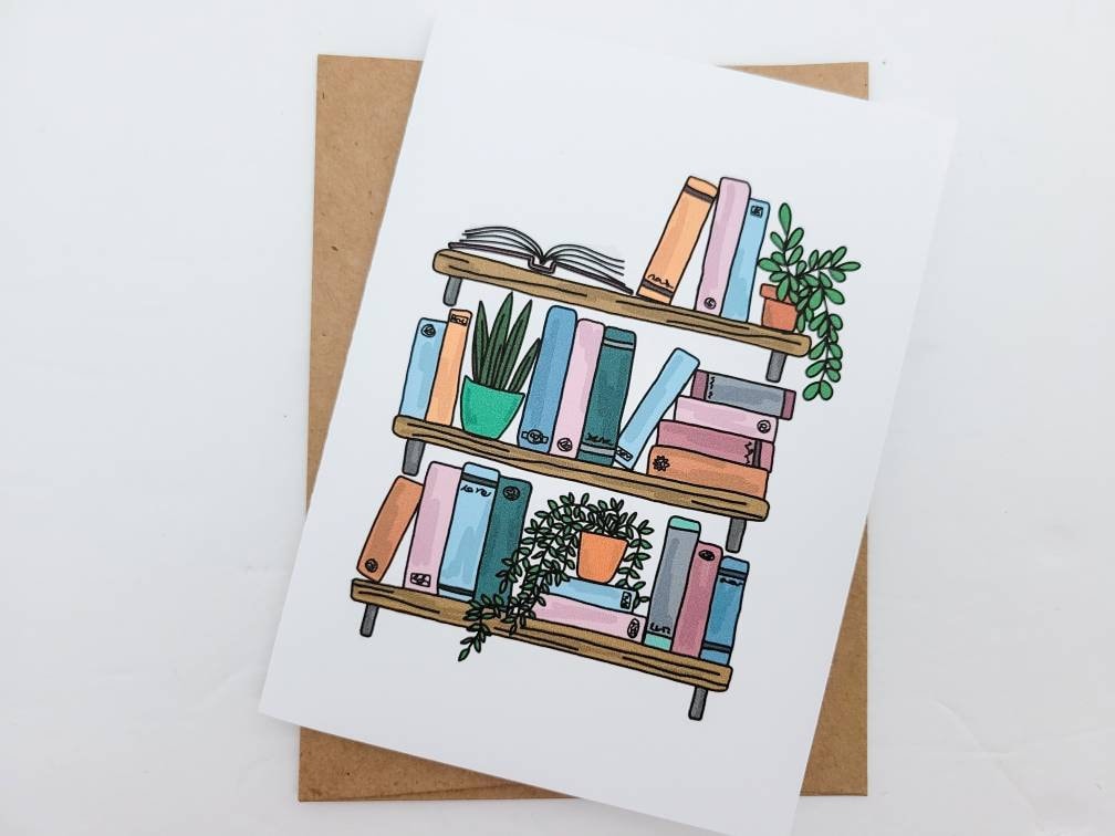 Book Greeter Book Lover Greeting Card: Bookshelf Design, Any Occasion - Etsy