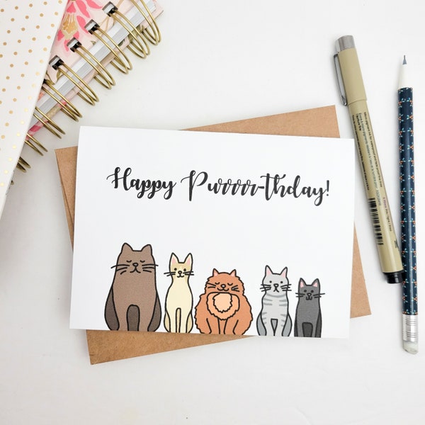 Cat Themed Happy Birthday Card - Cat Pun Birthday Greeting Card