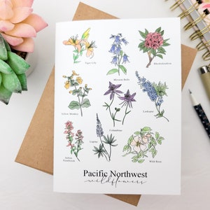Pretty Pacific Northwest Greeting Card - Pretty Floral Any Occasion Greeting Card - Washington Idaho Oregon Themed Greeting Card