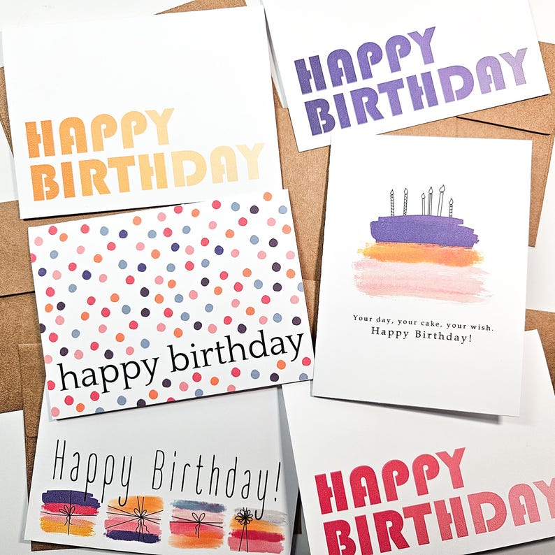 Colorful Birthday Card Variety Pack - Set of Generic Birthday Cards - Etsy