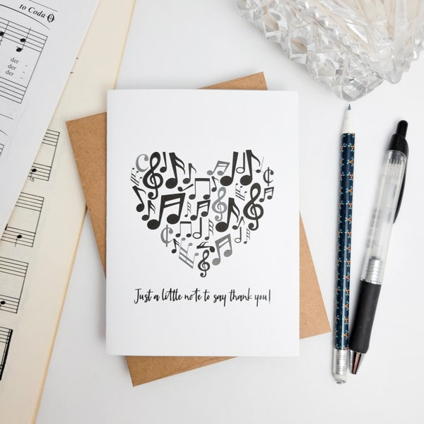 Thank You Card for Music or Piano Teacher - Teacher Appreciation Card for Piano or Voice Teacher