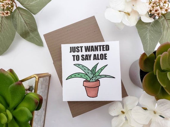 Small Succulent Pun Greeting Card - Little Aloe Pun Just Because Greeting Card