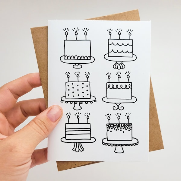 Minimalist Happy Birthday Card with Cute Cakes