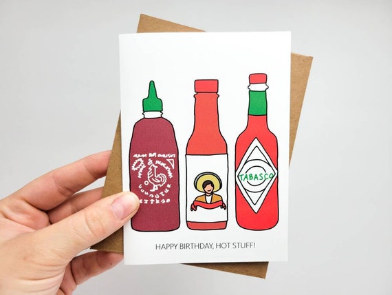 Funny Hot Sauce Happy Birthday Card - Funny Pun Birthday Card for Husband