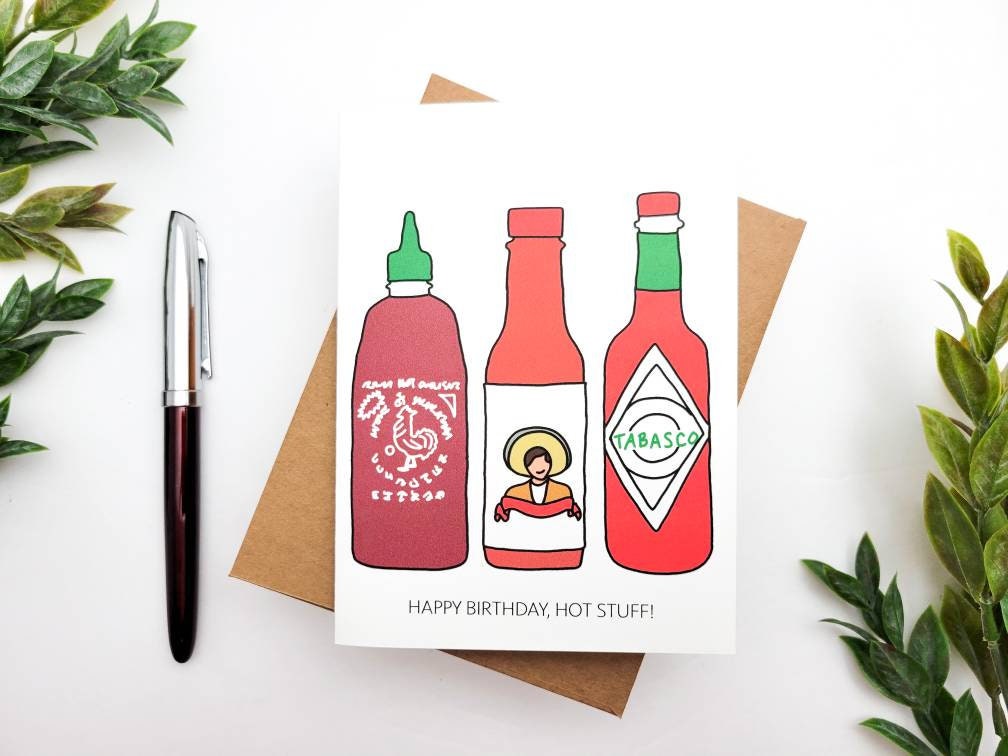 Hot Sauce Happy Birthday Card Funny Hot Sauce Card Funny Etsy