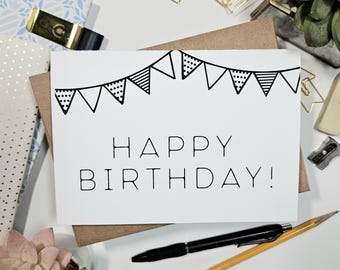 Simple Happy Birthday Banner Card - Minimalist Greeting