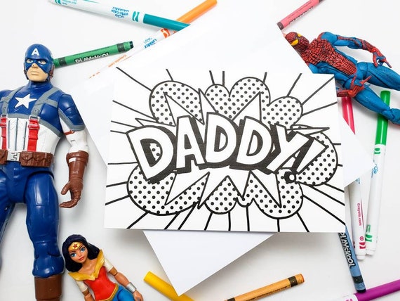 Comic Book Coloring Card for Daddy - Coloring Activity Card for Daddy From Kids