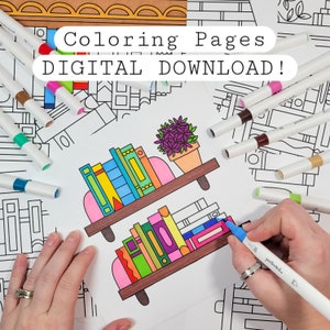Páginas para colorir com tema de livros: 10 designs exclusivos (download digital)