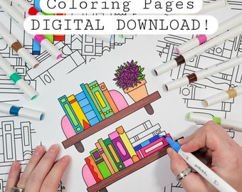 Book Themed Coloring Pages: 10 Unique Designs (Digital Download)