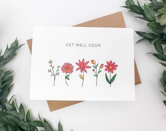 Get Well Soon Greeting Card - Simple Floral Get Well Soon Card