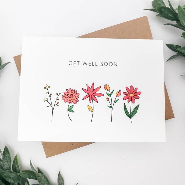 Get Well Soon Greeting Card - Simple Floral Get Well Soon Card