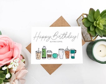 Coffee Themed Happy Birthday Greeting Card - Coffee Themed Birthday Card