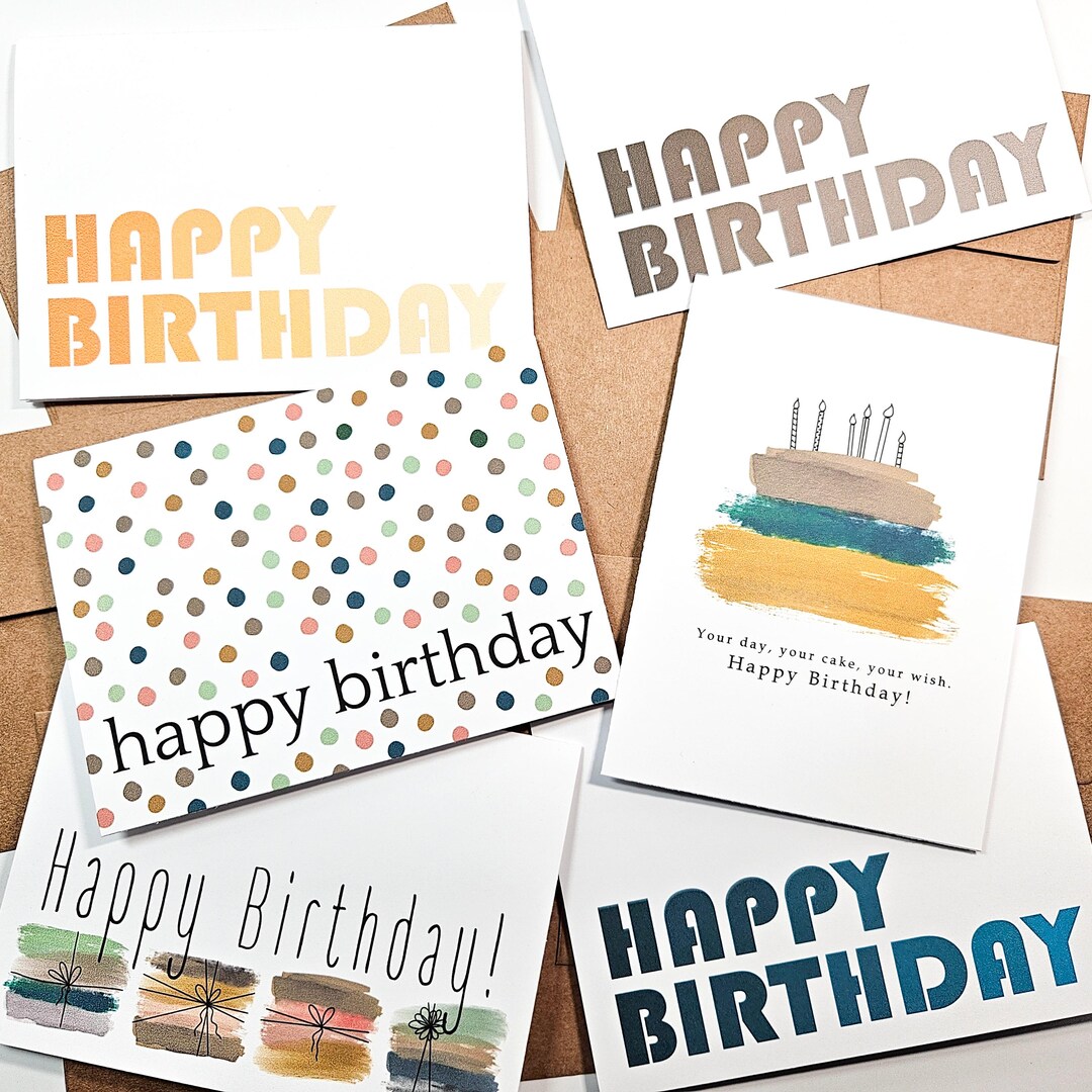 Brown and Blue Birthday Card Variety Pack - Set of Generic Birthday ...