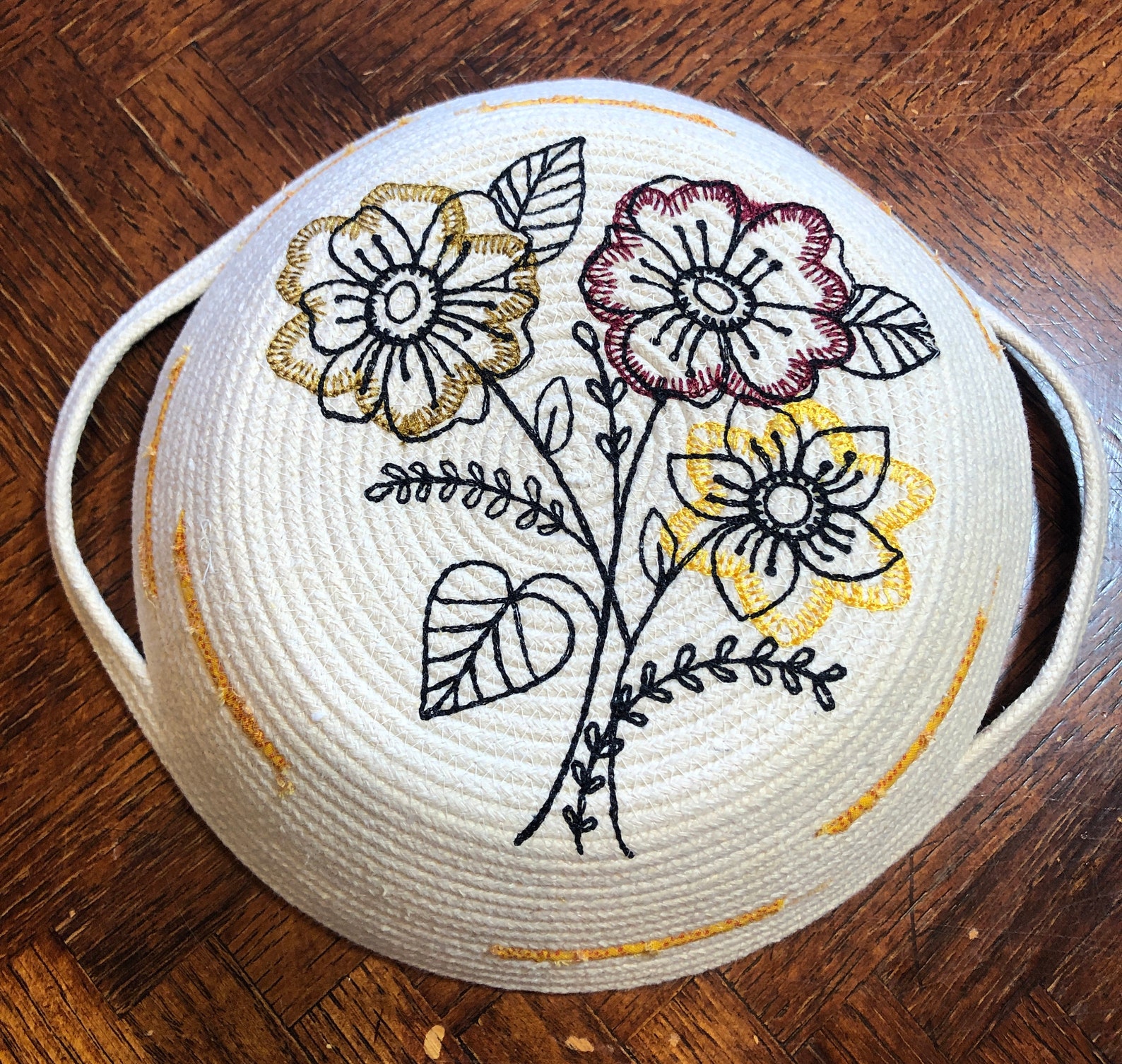 Basket Basket with Embroidery Handmade Basket Rope Basket Etsy