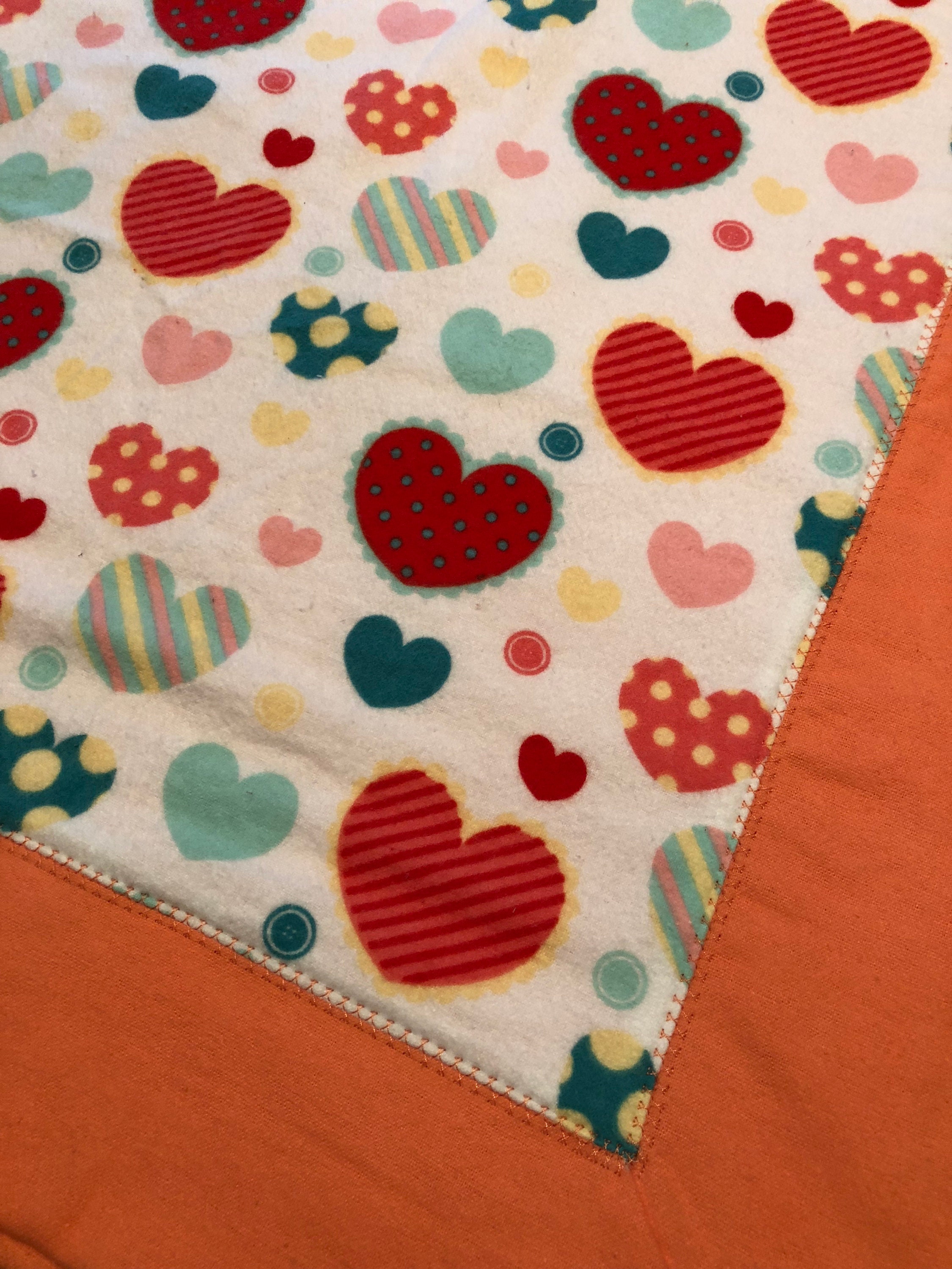 Heart Baby Blanket, Self Binding Baby Blanket, Flannel Baby Blanket