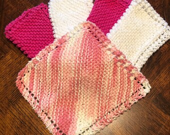 Pink Knit Dish Cloths, Hand Knitted Dishcloths, Knitted Dish Cloths, Kitchen Towels, Wash Cloths, Cotton Dishcloths, Dish Cloths, Dish Rag