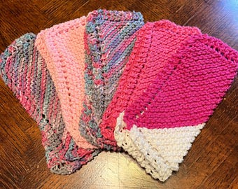 Pink Knit Dish Cloths, Hand Knitted Dishcloths, Knitted Dish Cloths, Kitchen Towels, Wash Cloths, Cotton Dishcloths, Dish Cloths, Dish Rag