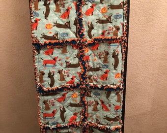 Dachshund Quilt, Dachshund Blanket, Dachshund Gift, Dachshund Rag Quilt, Weiner Dog Quilt