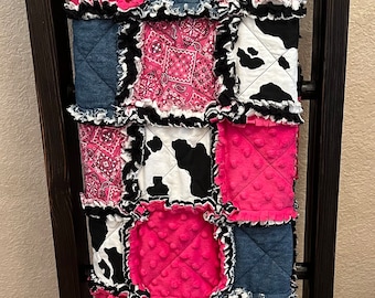 Cowgirl Baby Blanket, Farmhouse Baby, Cow Baby Quilt, Western Quilt, Baby Shower Gift, Cow Print Quilt, Cow Print Baby Bedding, Rag Quilt