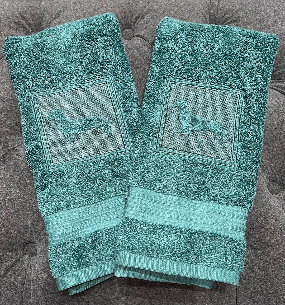 Green Dachshund Towel, Dachshund Hand Towel, Dachshund Bathroom Towel ...