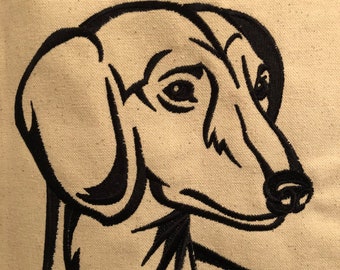 Dachshund Tote Bag, Embroidered Tote Bag, Dachshund Canvas Tote, Canvas Tote Bag, Dachshund Travel Bag, Cute Tote Bag, Tote Bag for Women