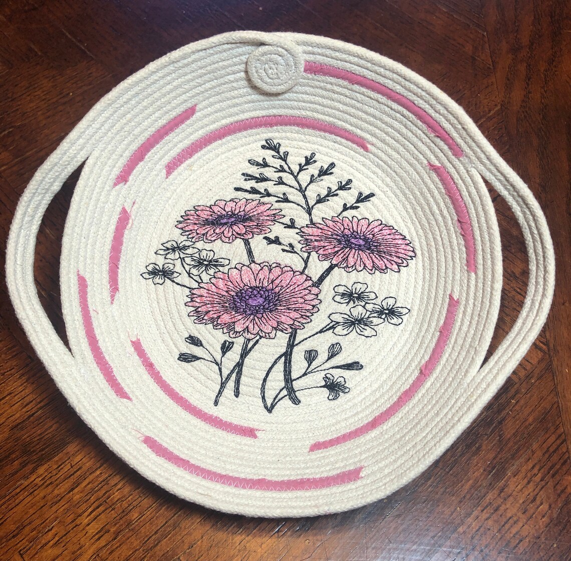 Basket Basket With Embroidery Handmade Basket Rope Basket Etsy