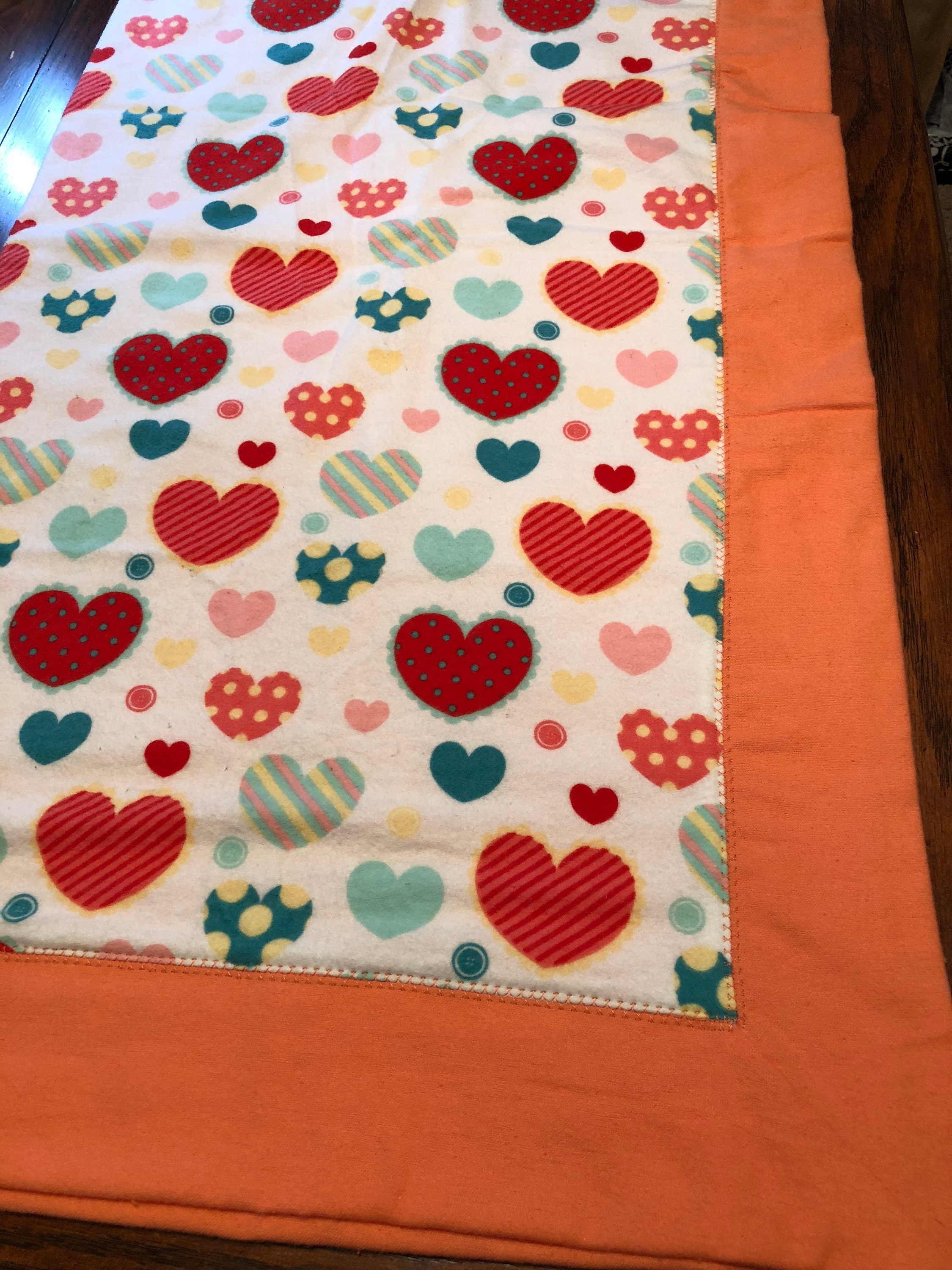 Heart Baby Blanket, Self Binding Baby Blanket, Flannel Baby Blanket