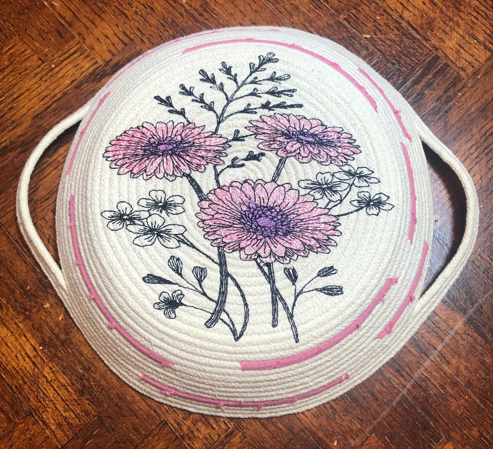 Basket Basket with Embroidery Handmade Basket Rope Basket Etsy