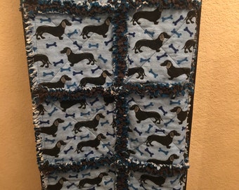 Dachshund Quilt, Dachshund Blanket, Dachshund Gift, Weiner Dog Gift, Blue Dachshund Quilt