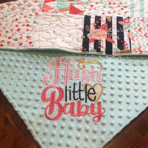 Hush Little Baby, Baby Quilt Girl, Handmade Baby Quilt, Embroidered Baby Quilt, Quilt For Baby Girl, Baby Shower Gift, Minky Quilt, Nursery