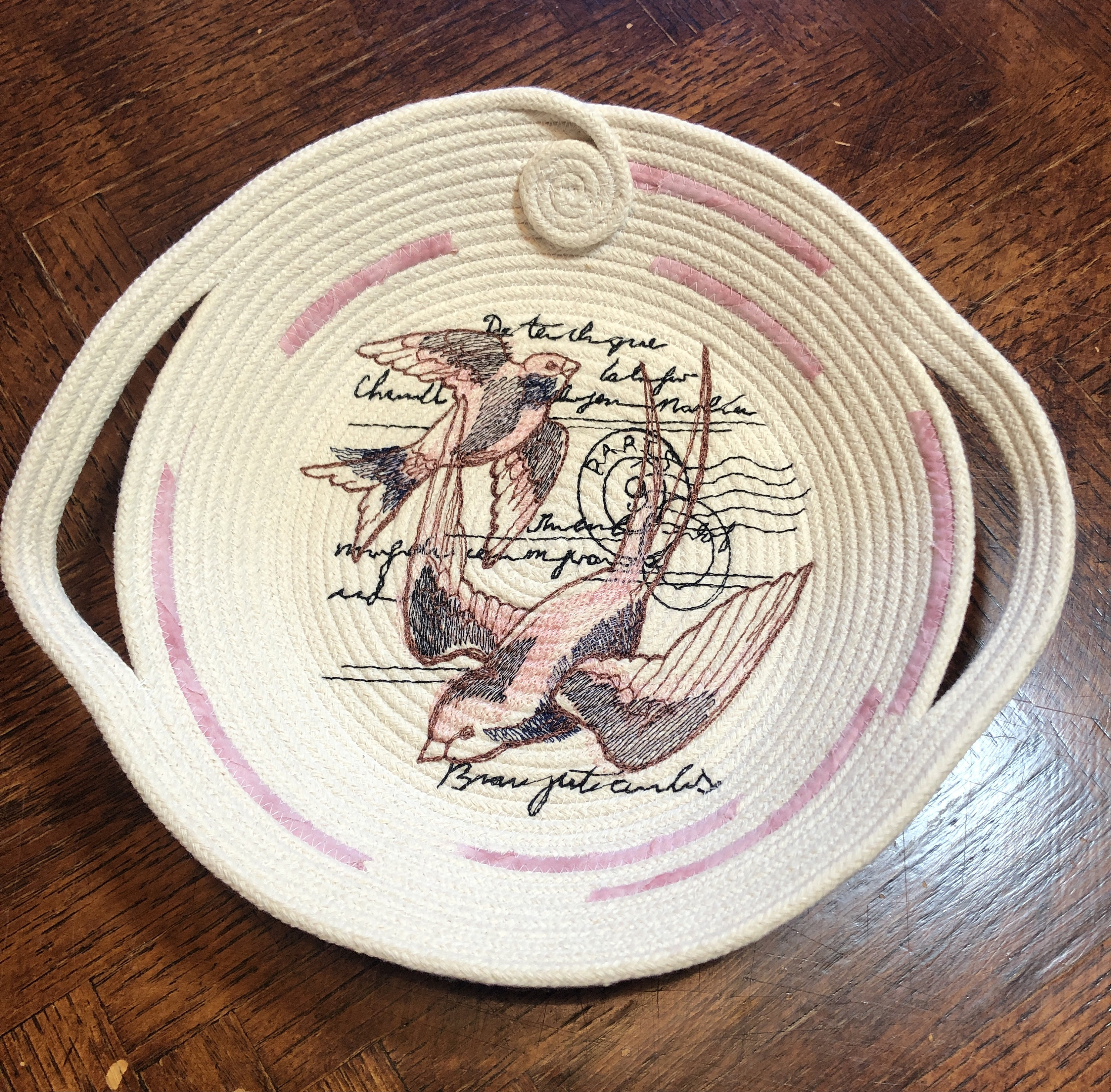 Rope Basket, Basket, Rope Bowl Handmade, Basket With Embroidery