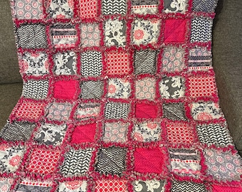 Handmade Pink Rag Quilt, Baby Shower Gift (36x45 inches)