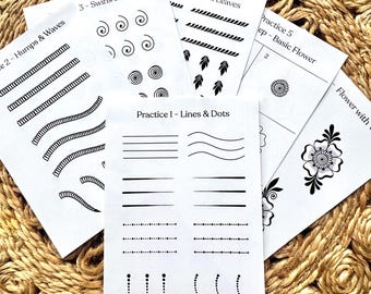 Henna Practice Cards – Laminated Beginner Pack | Line & Flower Exercises | Size A6