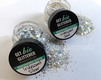 Biodegradable Glitter for Face and Body Painting, Festival Chunky Glitter | 6g | Glass Jar | Iridescent Gold or Iridescent Silver Mix