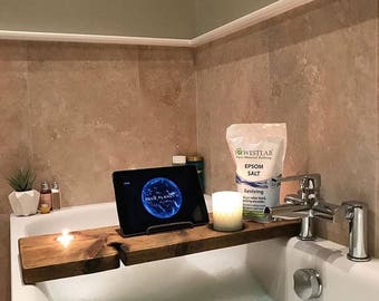 Birthday Gift - Bath Caddy Wood - Bath Caddy Tray - Bath Caddy Book Holder - Bathroom Caddy - Rustic Wood - Reclaimed Wood Board - Relax